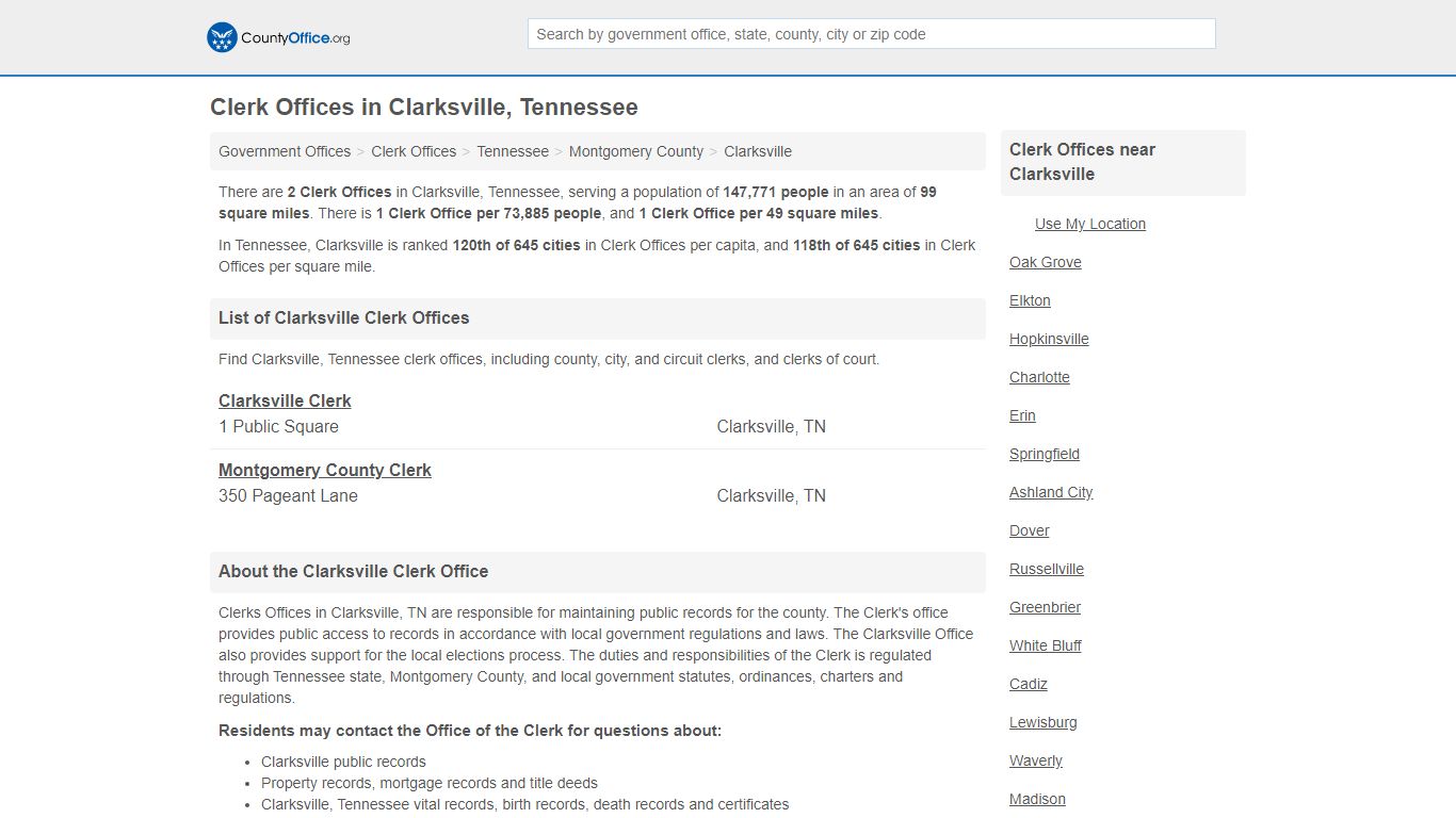 Clerk Offices - Clarksville, TN (County & Court Records)